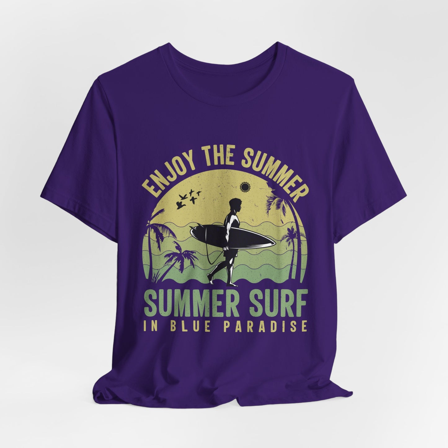 Enjoy The Summer, Summer Surf In Blue Paradise - Unisex Jersey Short Sleeve Tee