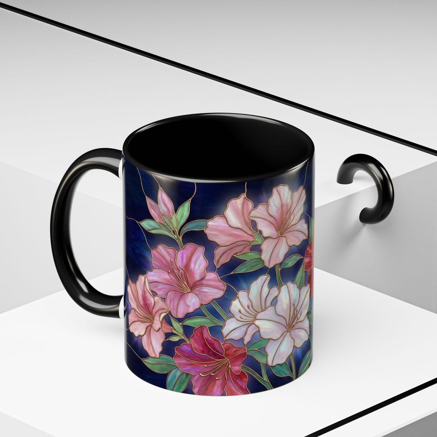 Azalea Floral Accent Coffee Mug — Stained Glass Design 11/15oz - 14554