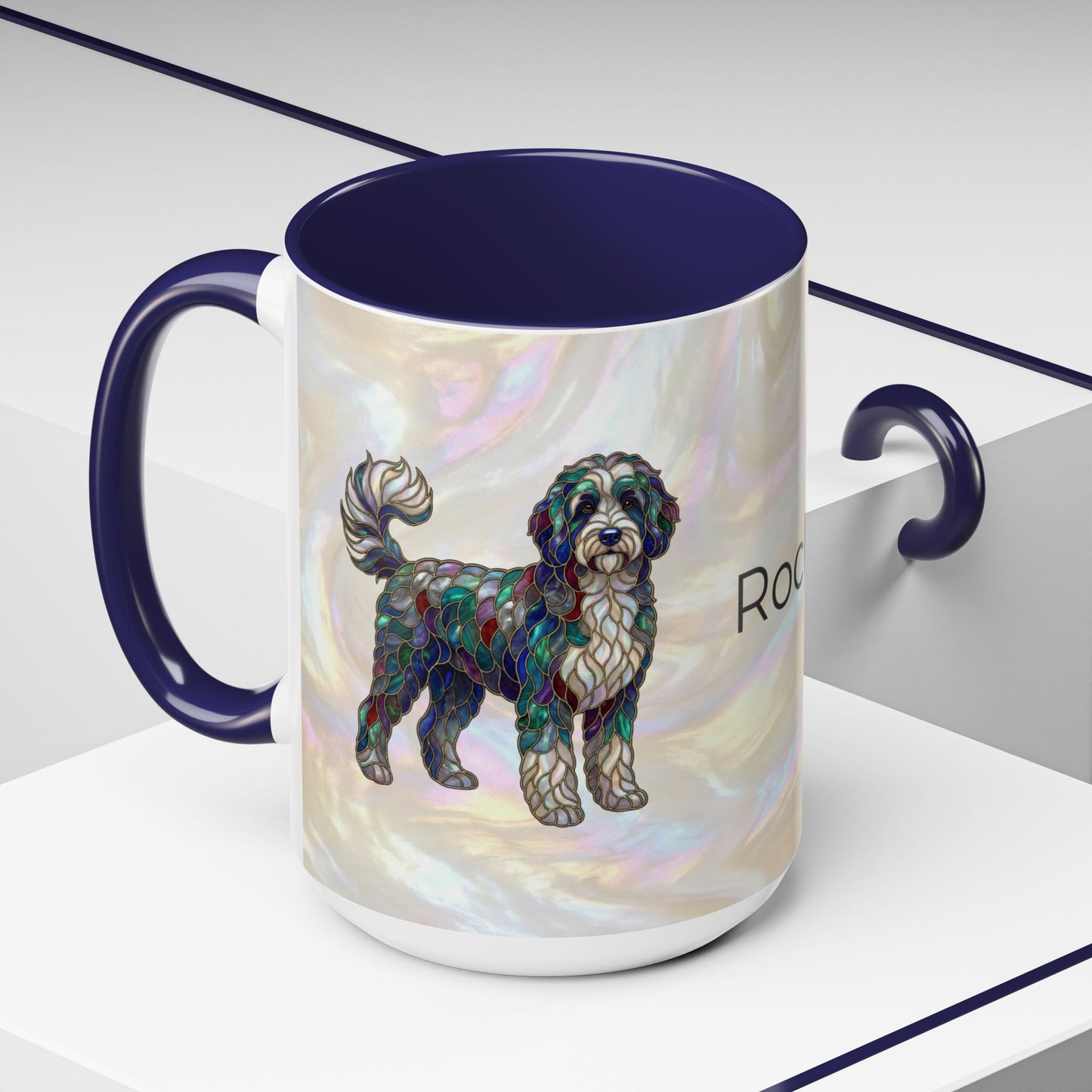 Portuguese Water Dog Accent Coffee Mug — Stained Glass Design (11/15oz) - 14655