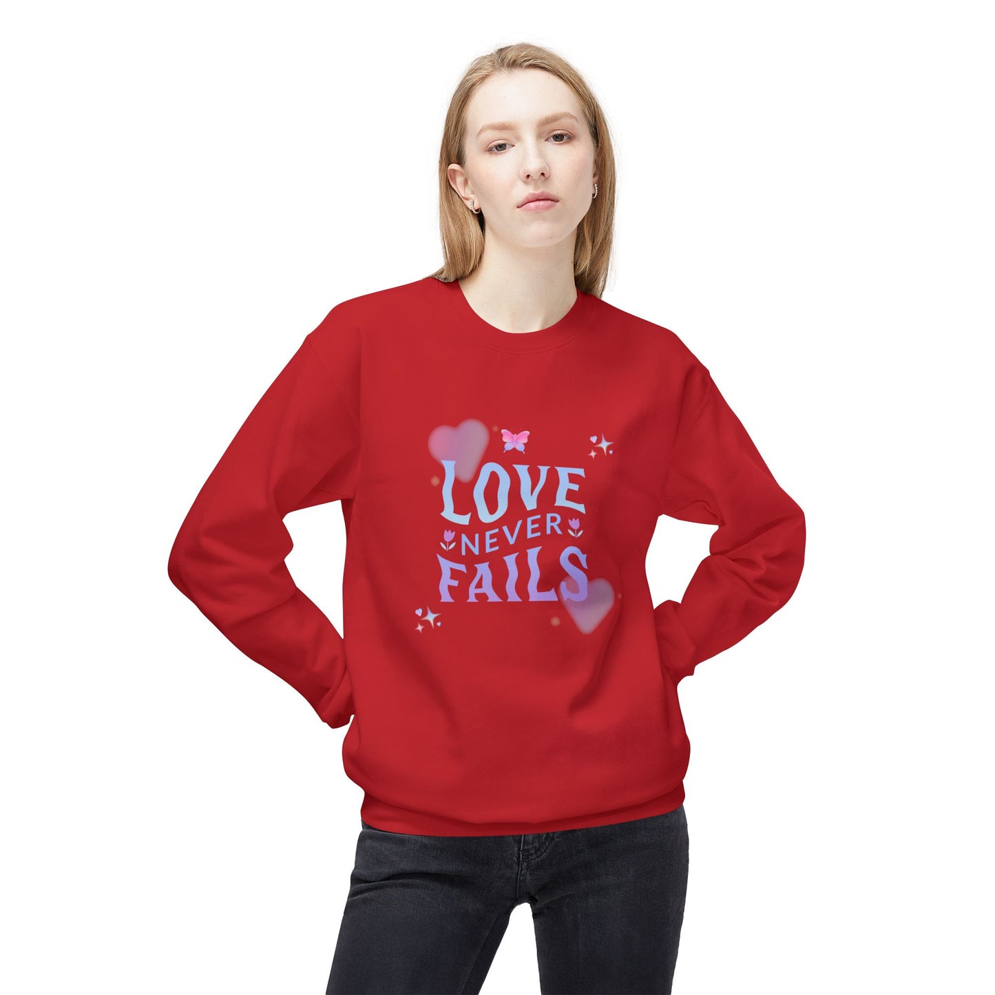 Love Never Fails - Unisex Midweight Softstyle Fleece Crewneck Sweatshirt - 10958