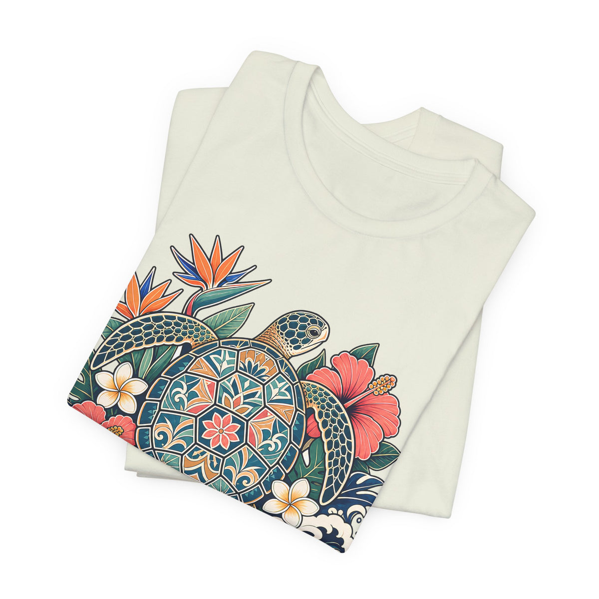 Sea Turtle Floral T-Shirt, Hawaiian Turtle Graphic Tee - 14973