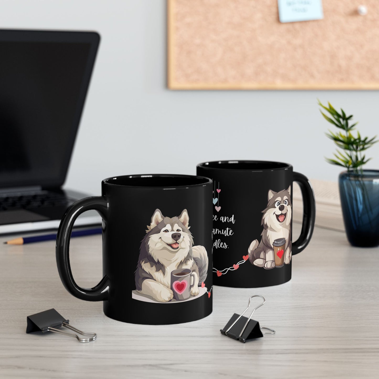 Coffee and Malamute Cuddles - Black Mug (11oz, 15oz) - 10650