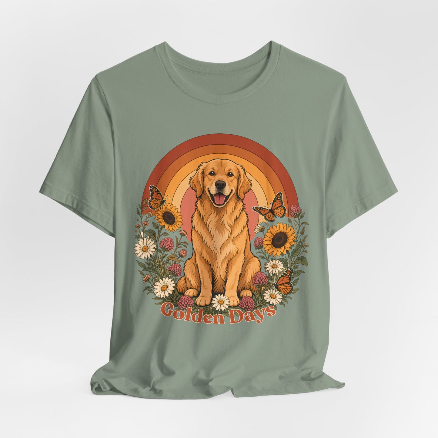 Golden Days Golden Retriever T-Shirt,  Retro Sunset Floral Dog Tee - 14969