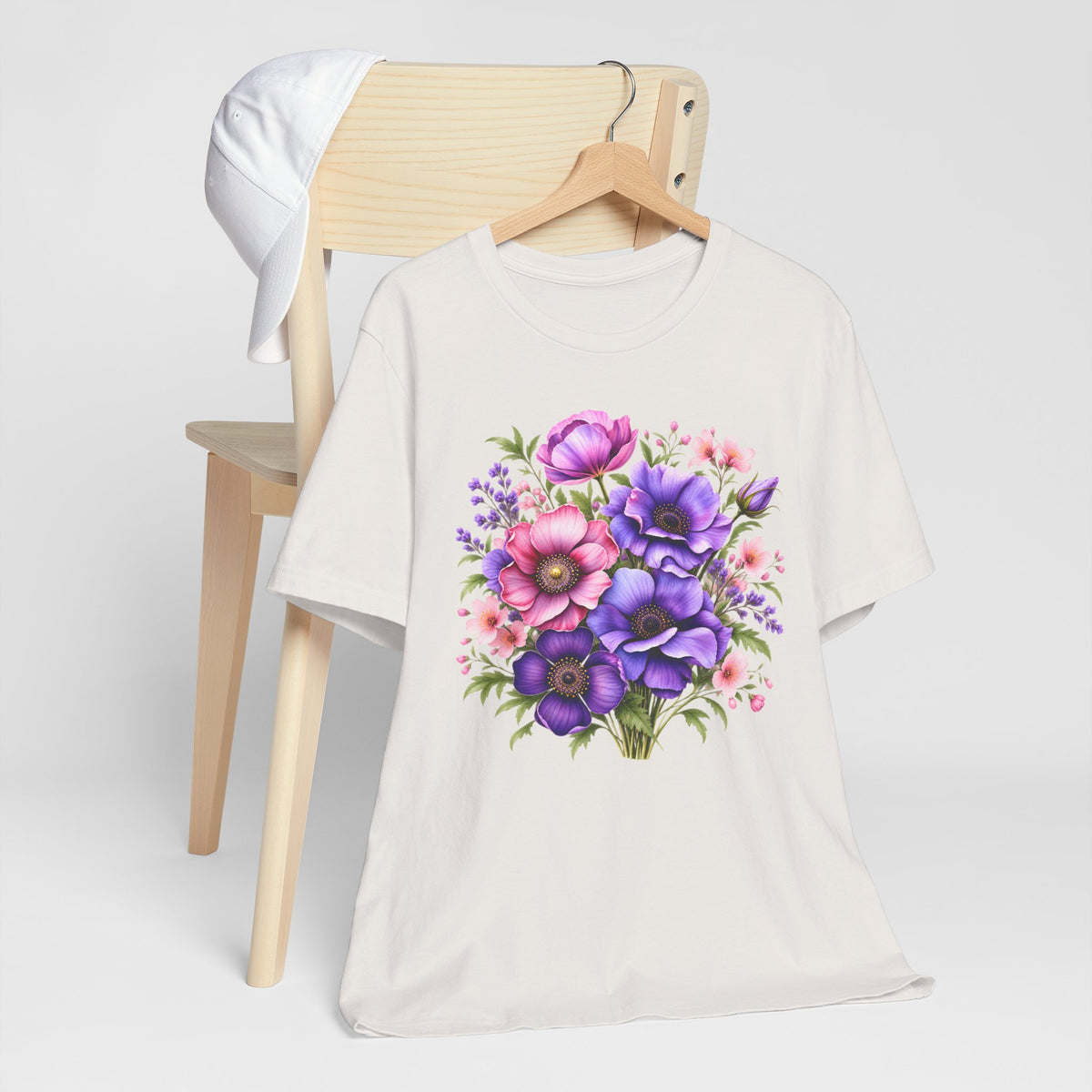 Purple & Pink Floral Bouquet T-Shirt, Colorful Botanical Flower Tee - 14537