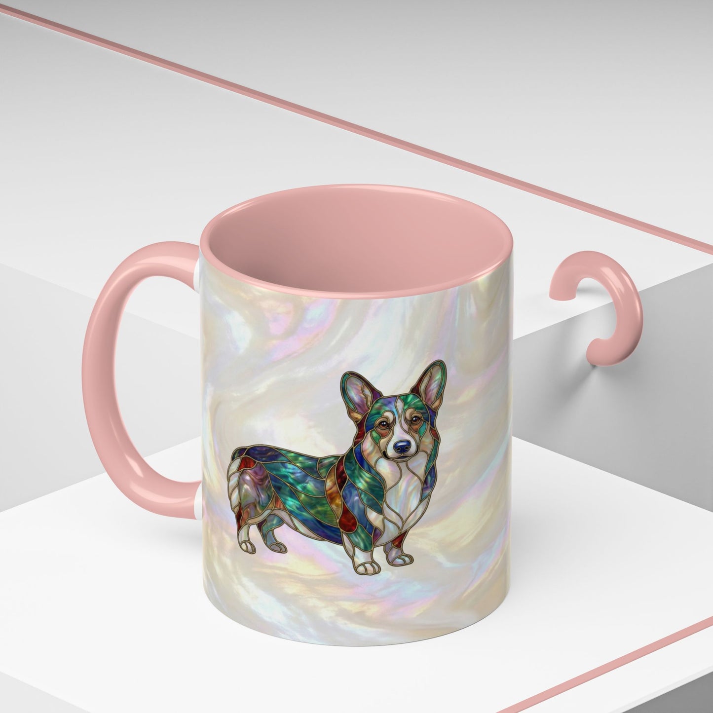 Corgi Accent Coffee Mug -Stained Glass Style (11/15oz) - 14627