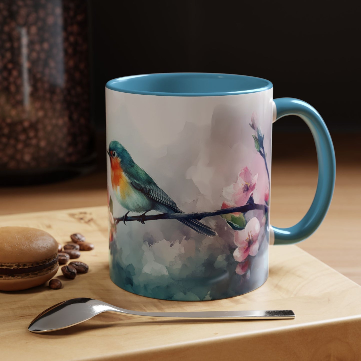 Whimsical Bird & Blossom Accent Coffee Mug - Perfect for Nature Lovers - 11886