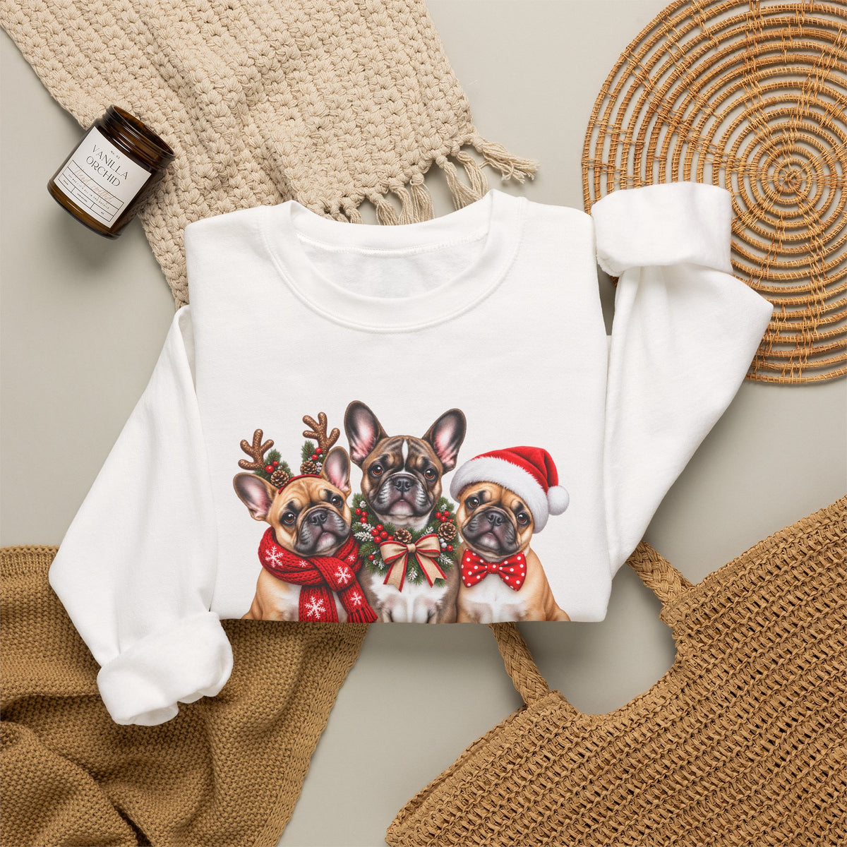 Christmas French Bulldog Sweatshirt, Cute Festive Frenchie Crewneck - 14556