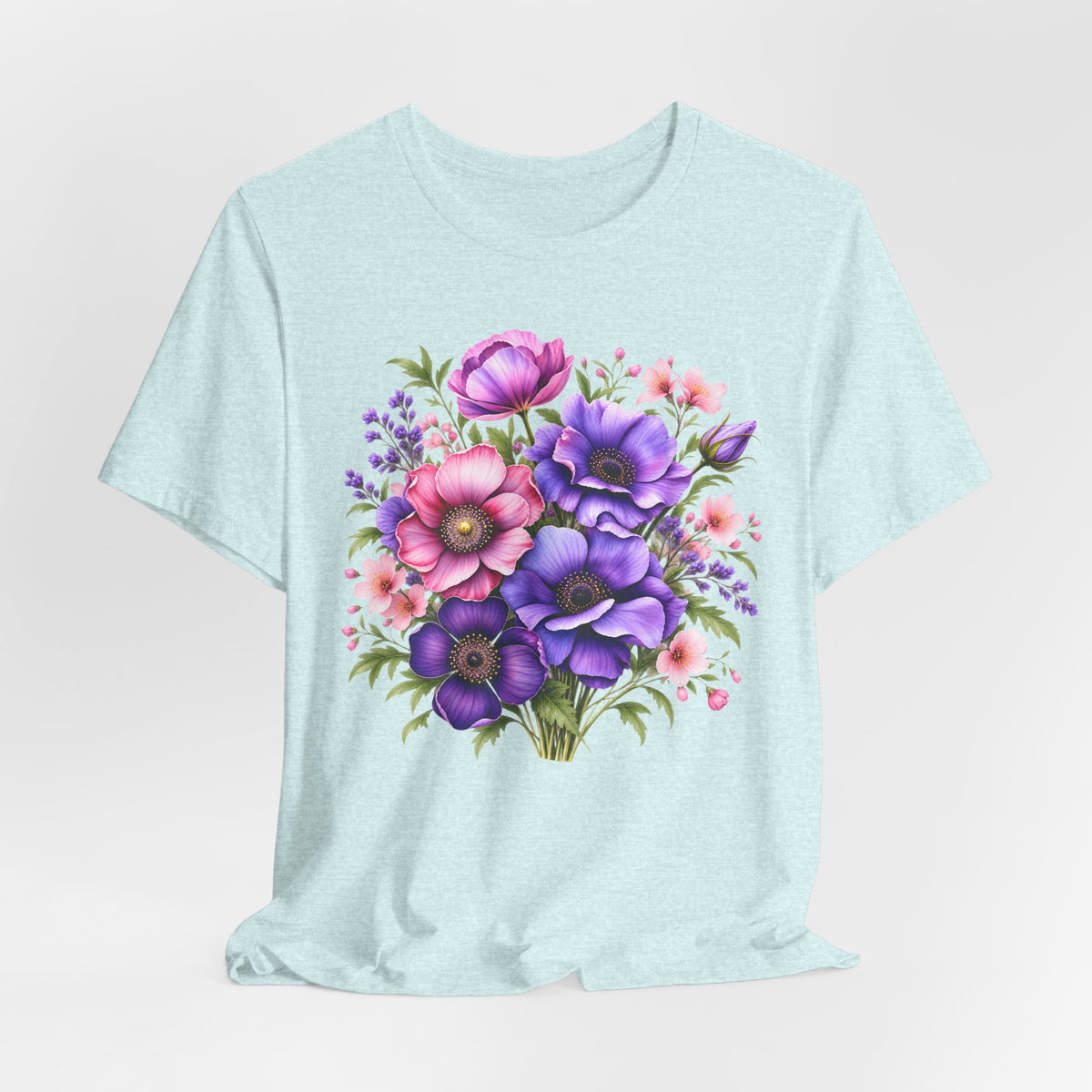 Purple & Pink Floral Bouquet T-Shirt, Colorful Botanical Flower Tee - 14537
