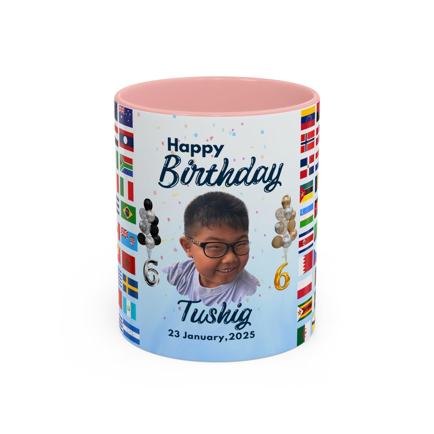 Kids, Happy Birthday, World Flag Fan, Details Customizable - Accent Coffee Mug (11, 15oz) - 11232
