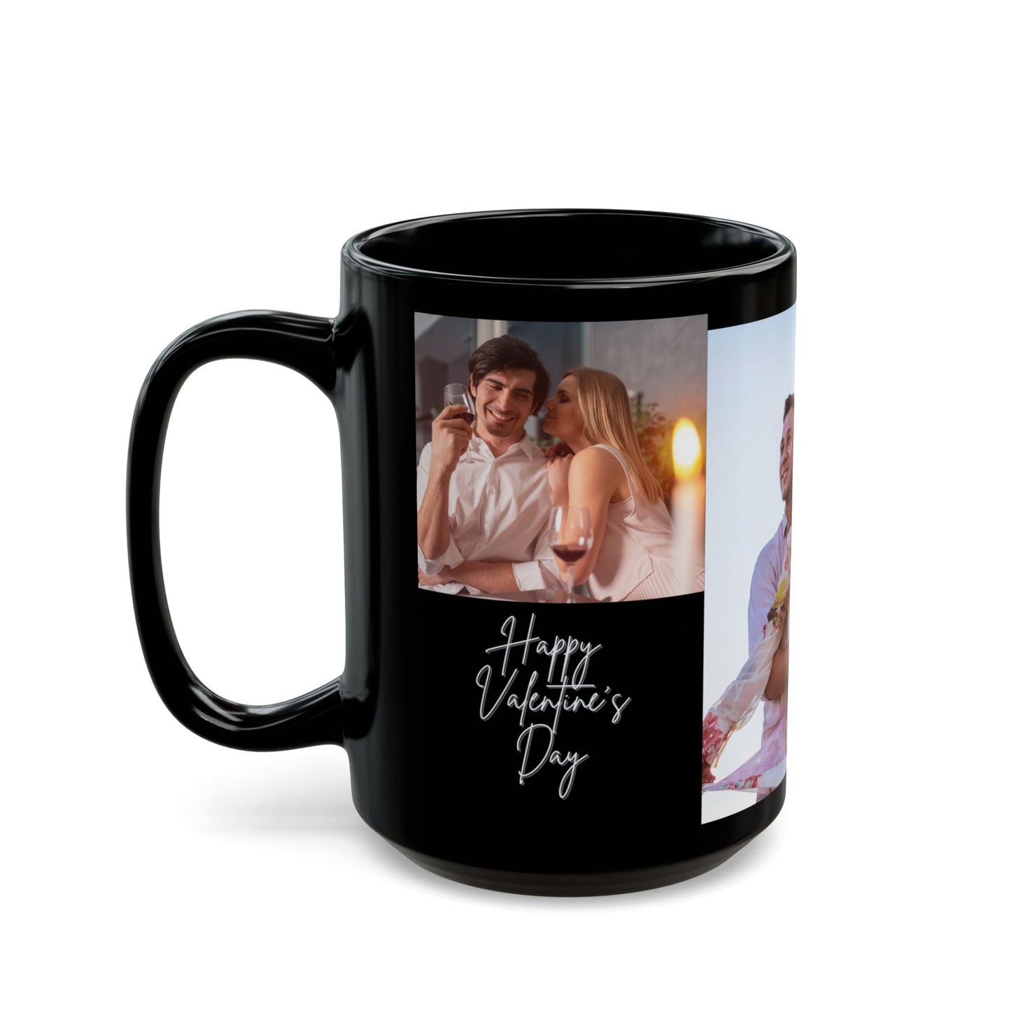 Happy Valentine's Day, Couple's Photos, Customizable - Black Mug (11oz, 15oz) - 11004