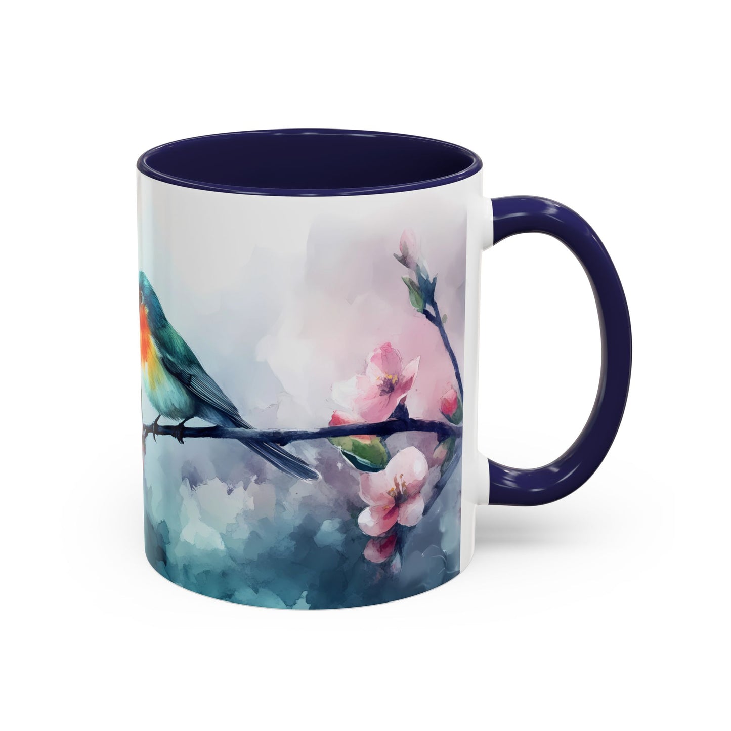 Whimsical Bird & Blossom Accent Coffee Mug - Perfect for Nature Lovers - 11886