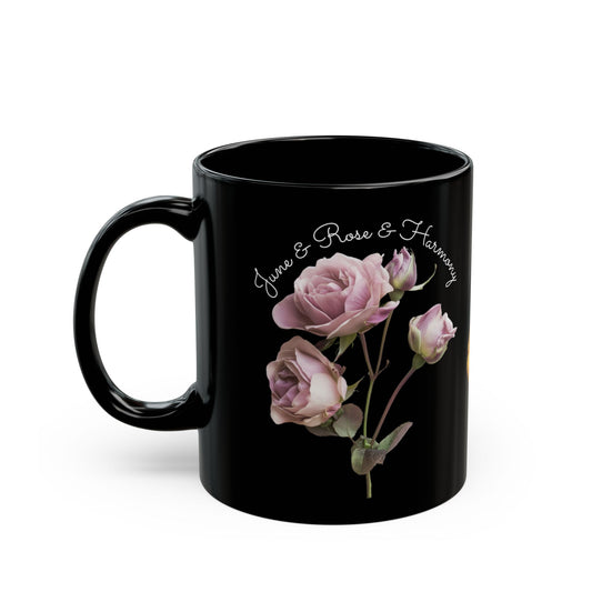 Happy Birthday, June, Rose, Customized - Ceramic Black Mug (11oz, 15oz) - 10430