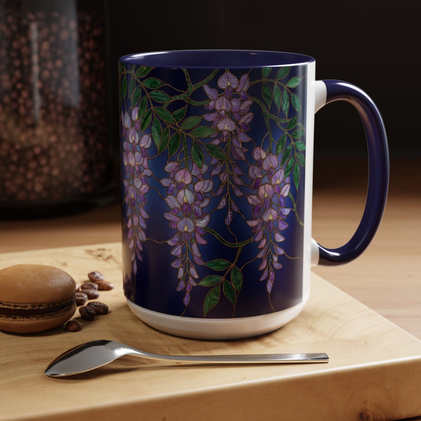 Wisteria Bloom Accent Coffee Mug — Stained Glass Design 11/15oz - 14589