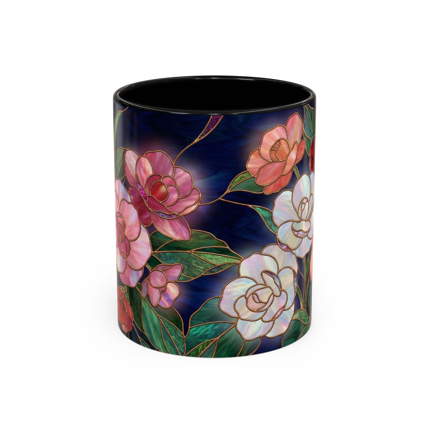 Begonia Floral Accent Coffee Mug – Stained Glass Design 11/15oz - 14555