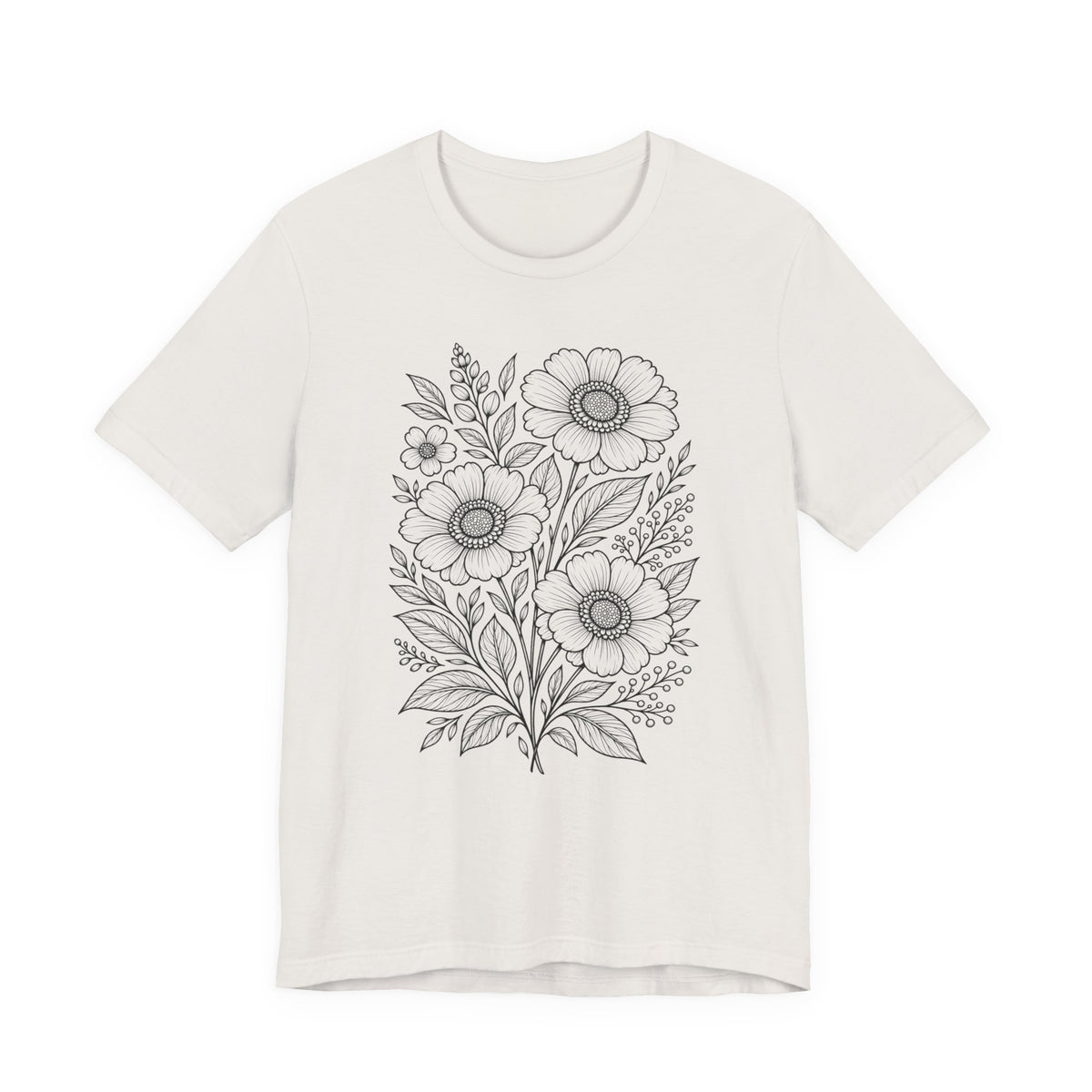 Vintage Floral Line Art T-Shirt, Botanical Wildflower Tee - 14561