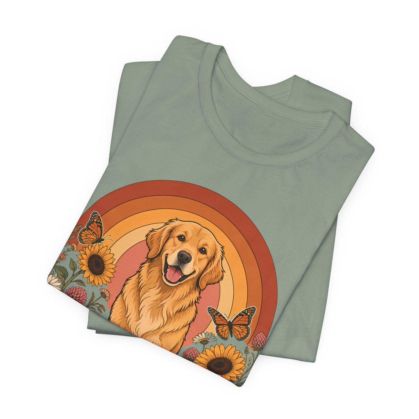 Golden Days Golden Retriever T-Shirt,  Retro Sunset Floral Dog Tee - 14969
