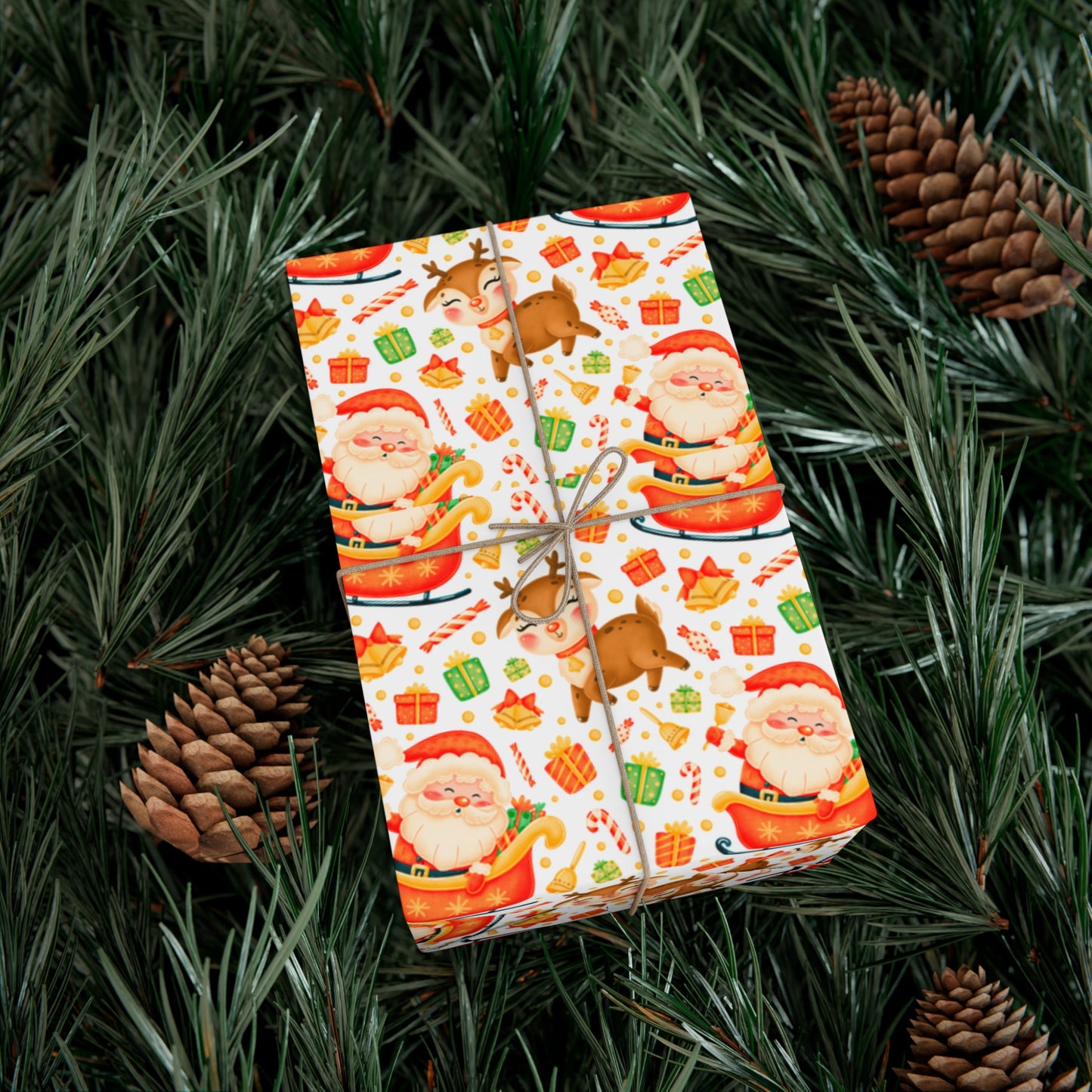 Santa & Reindeer, Orange Colored - Gift Wrap Papers - 10005