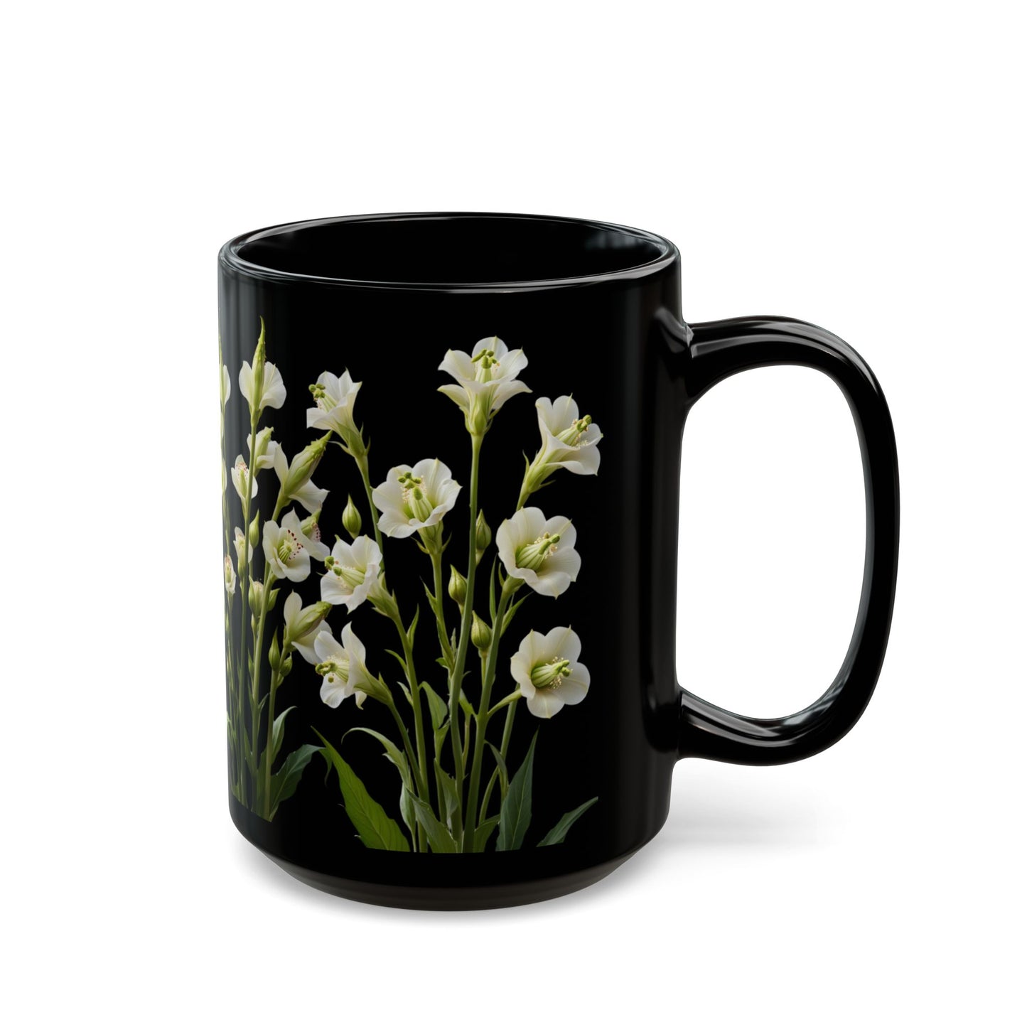 White Flowers - Black Mug (11oz, 15oz) - 10402