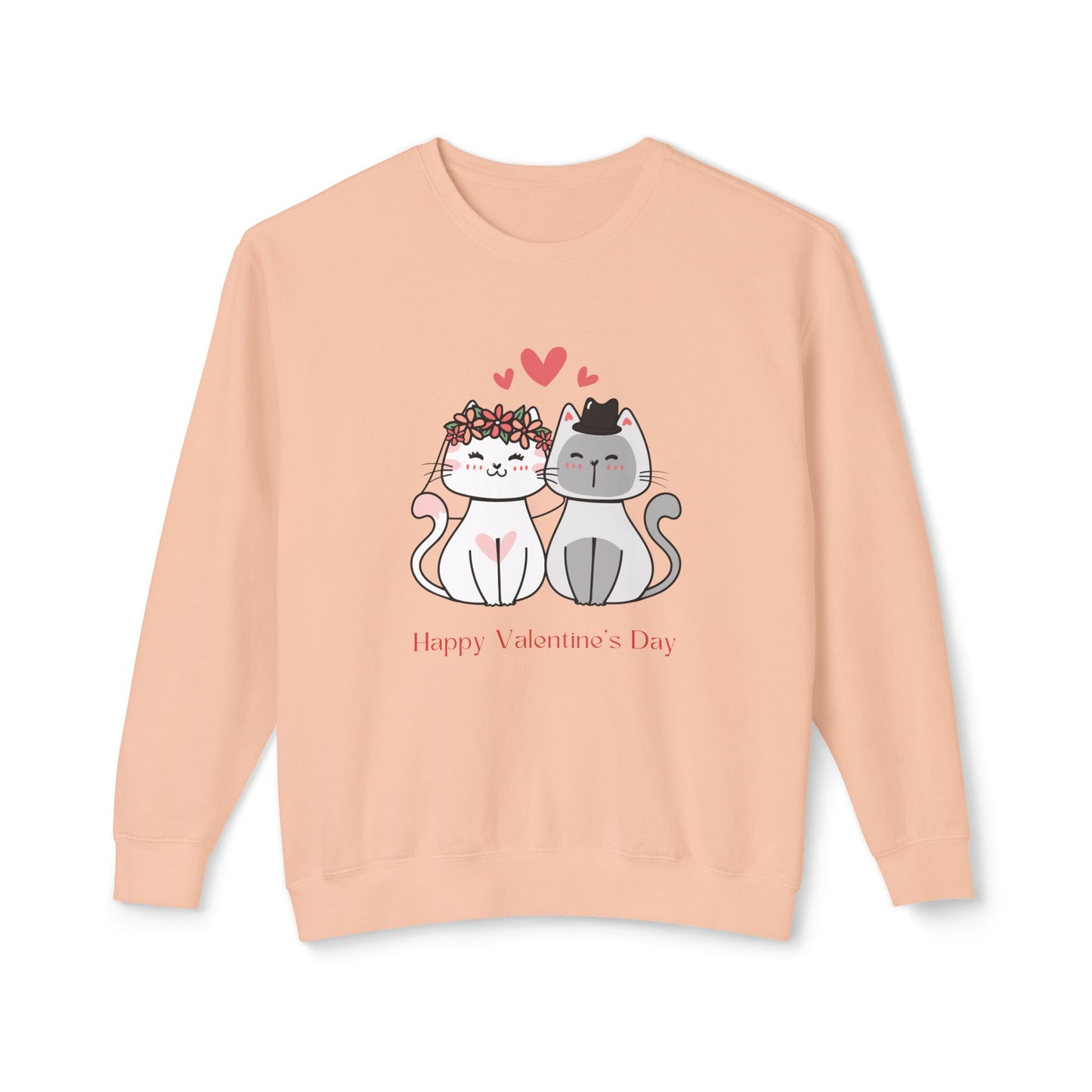 Two Cats, Happy Valentine's Day - Unisex Lightweight Crewneck Sweatshirt - 11387