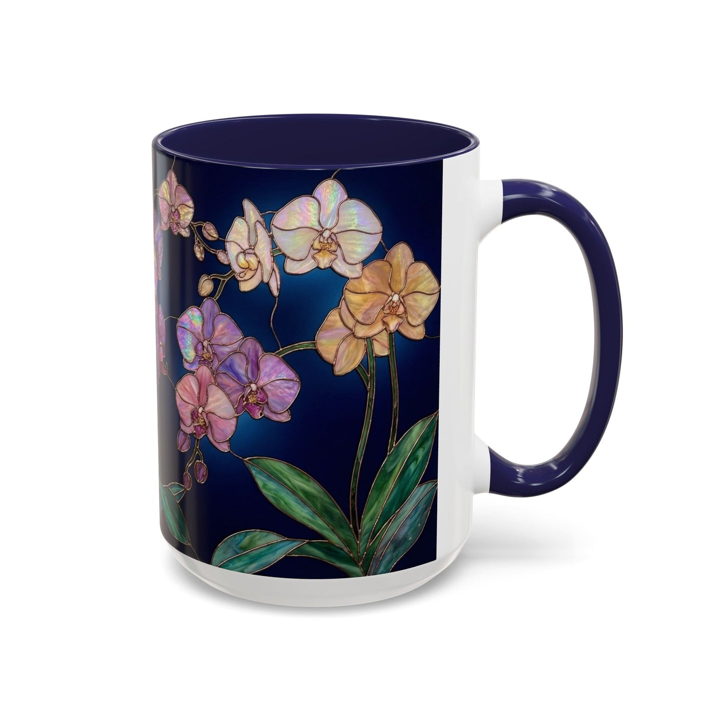 Orchid Bloom Accent Mug — Stained Glass Design (11/15oz) - 14579