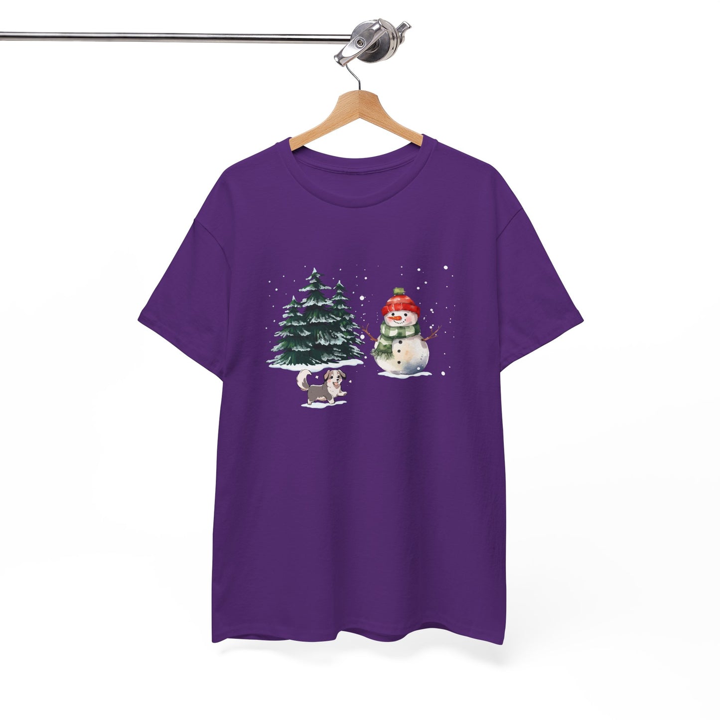 Winter Trees, Snowman & Puppy - Unisex Heavy Cotton Tee - 10278