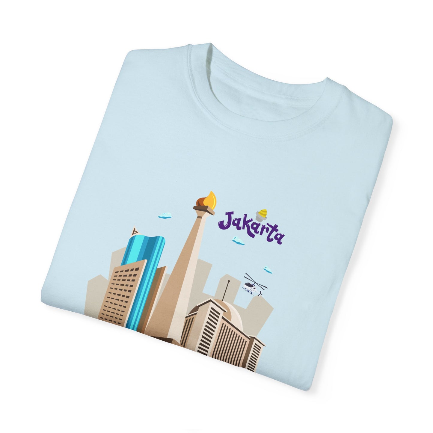 Jakarta Cityscape Unisex Garment-Dyed T-Shirt - Casual Travel Tee - 12129