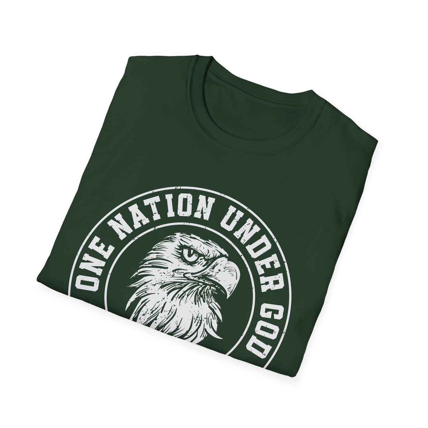 Patriotic Graphic T-Shirt - One Nation Under God, USA Eagle Tee, Unisex Softstyle Top for Independence Day, Veteran Gifts - 13698