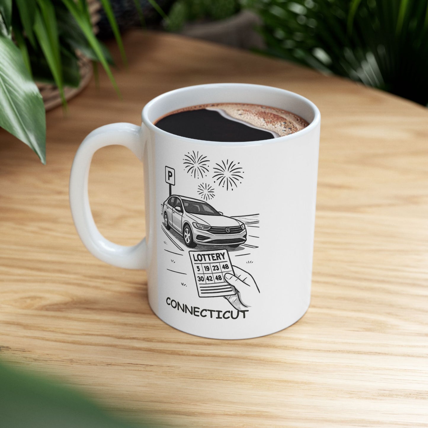 "Connecticut: The state where finding a good parking spot feels like winning the lottery." Coffee Mug - 13873