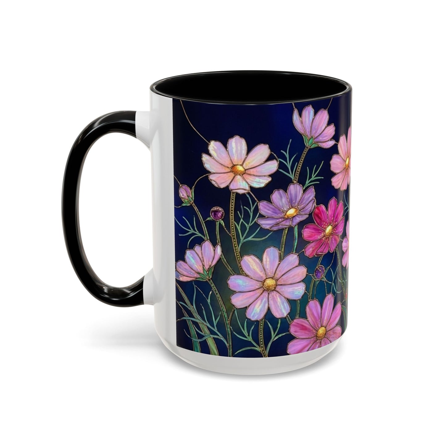 Cosmos Floral Accent Coffee Mug — Stained Glass Design 11/15oz - 14561