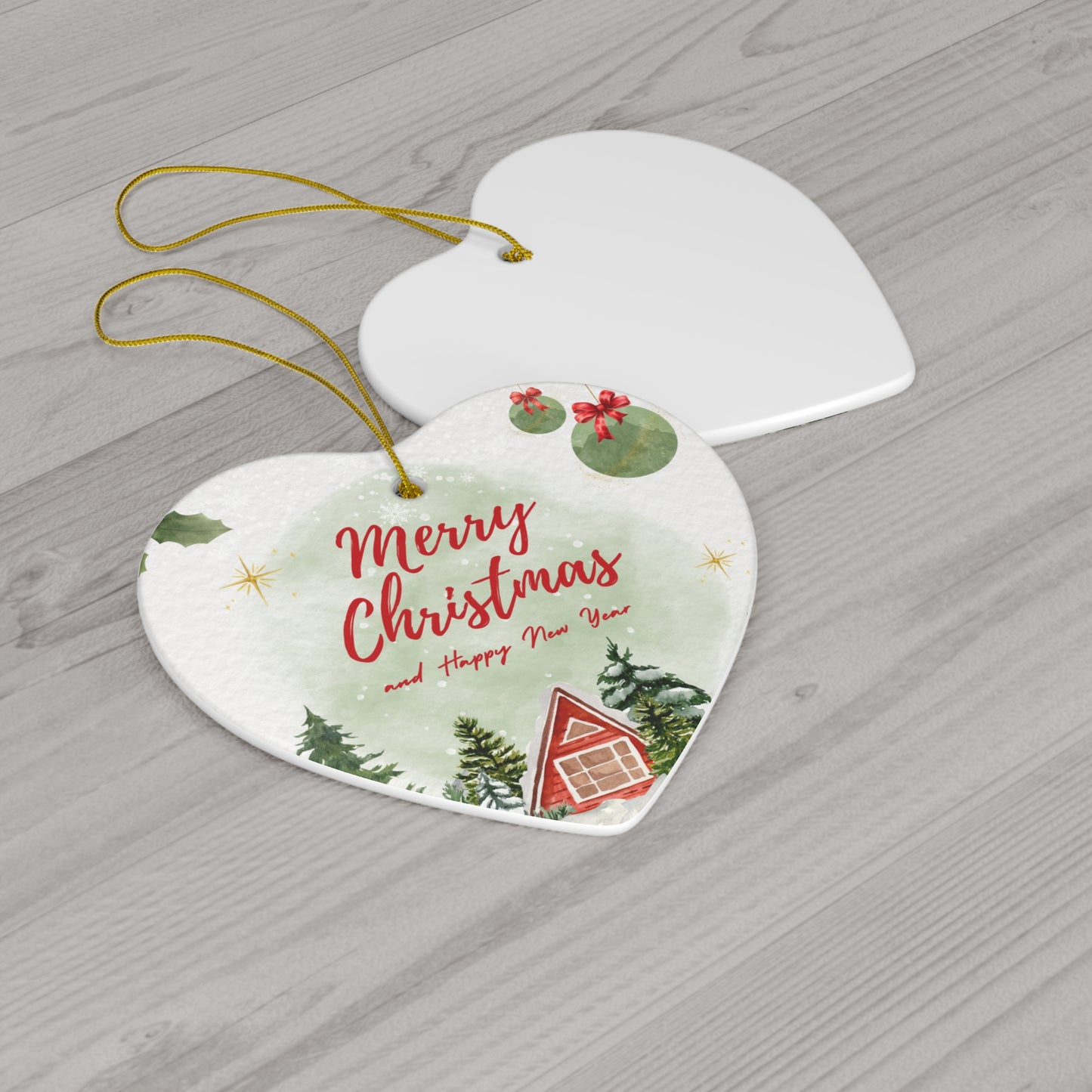 Merry Christmas & Happy New Year - Ceramic Ornament, 4 Shapes