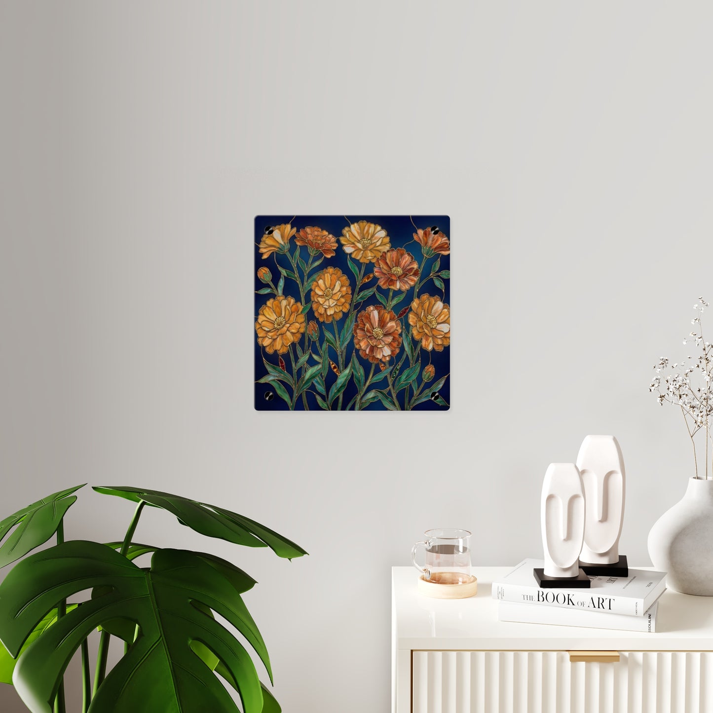 Marigold Bloom Acrylic Wall Art Panel — Botanical Floral Home Decor - 14608