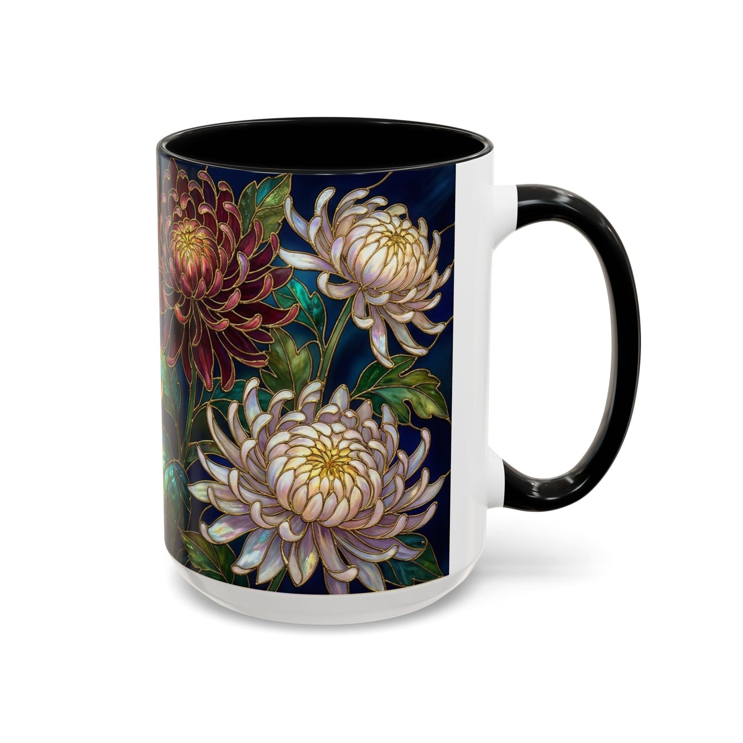 Chrysanthemum Floral Accent Coffee Mug — Stained Glass Design (11/15oz) - 14541