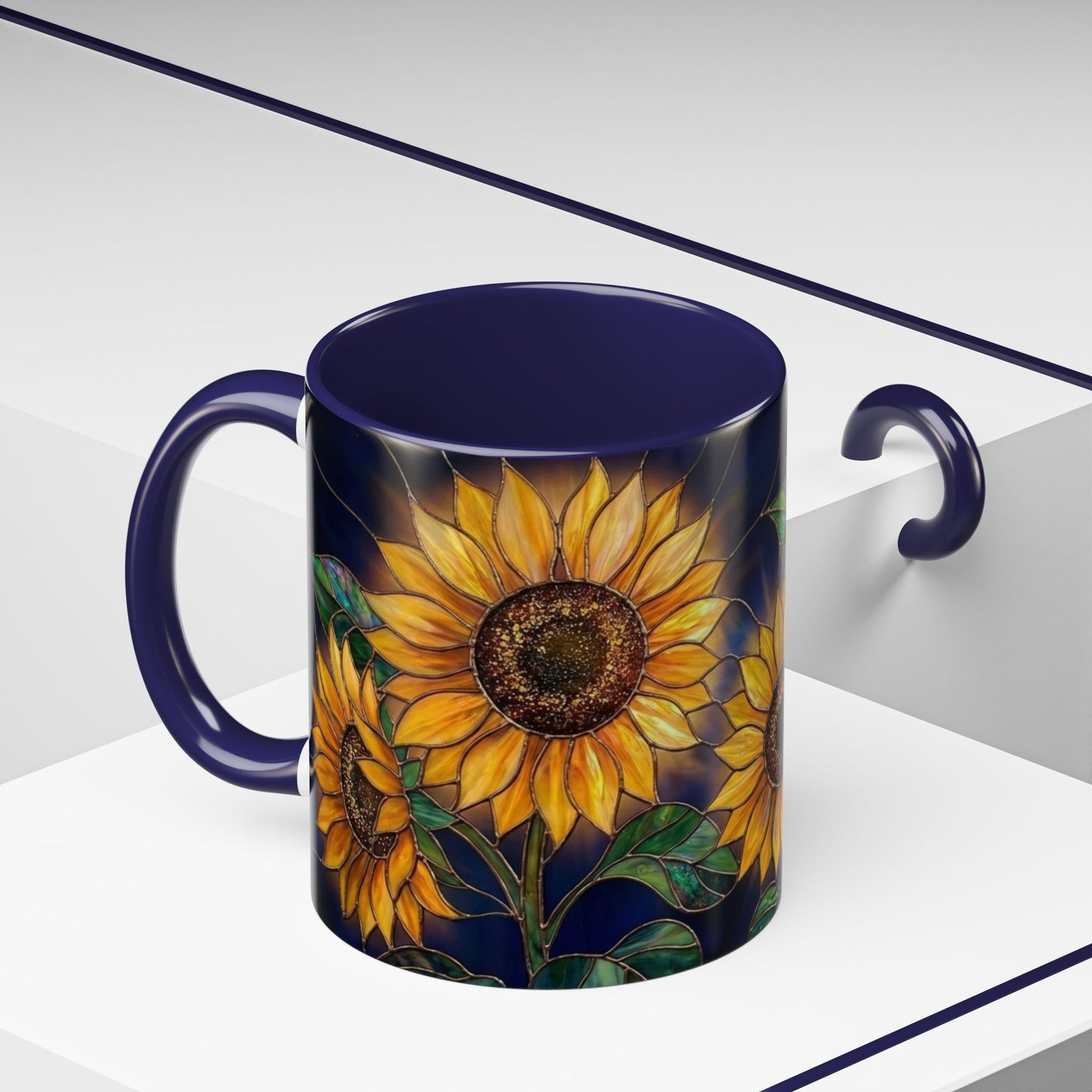 Sunflower Accent Coffee Mug — Stained Glass Design, 11/15oz - 14540