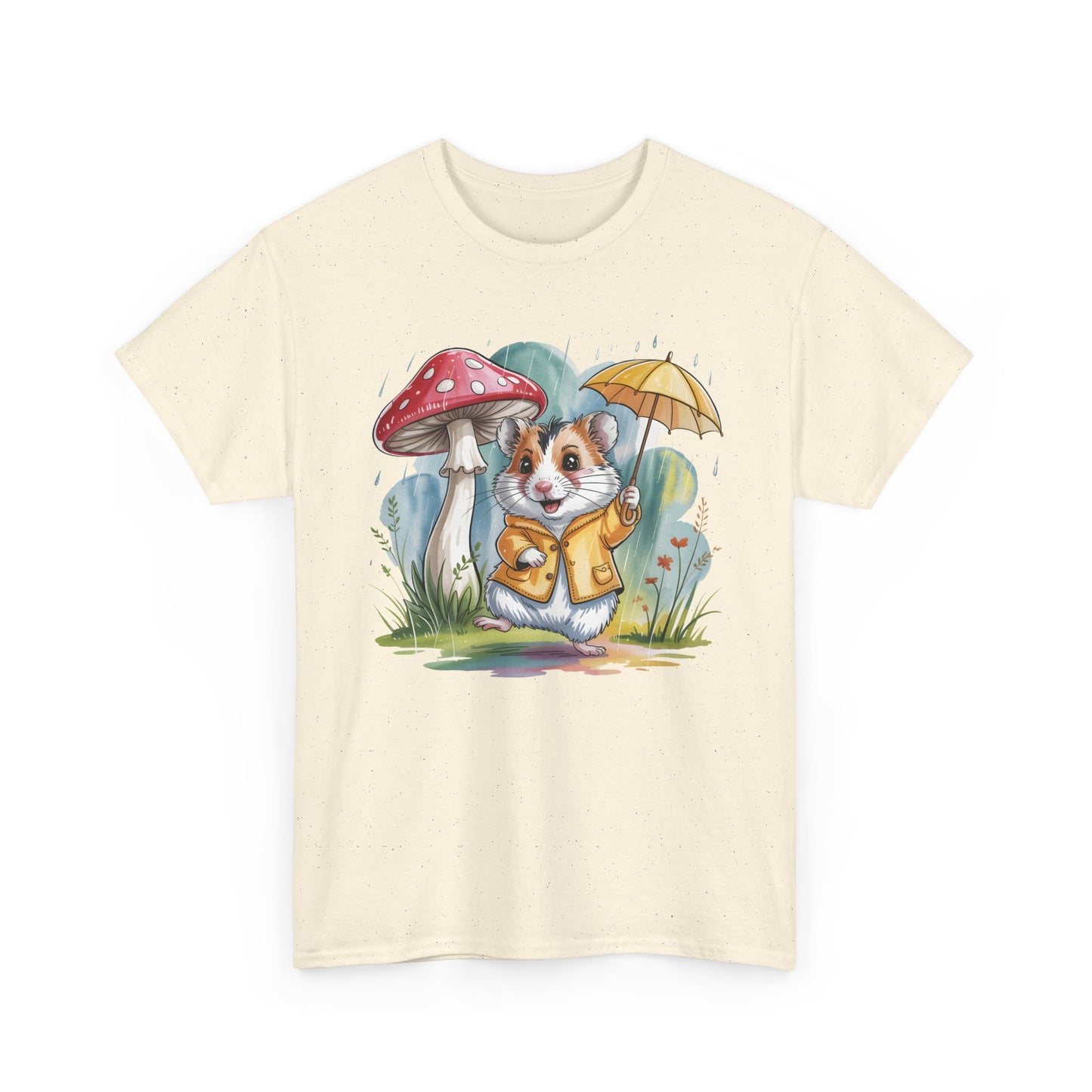 Cute Hamster T-Shirt – Raincoat Umbrella Animal Tee Watercolor Mushroom Gift - 14853