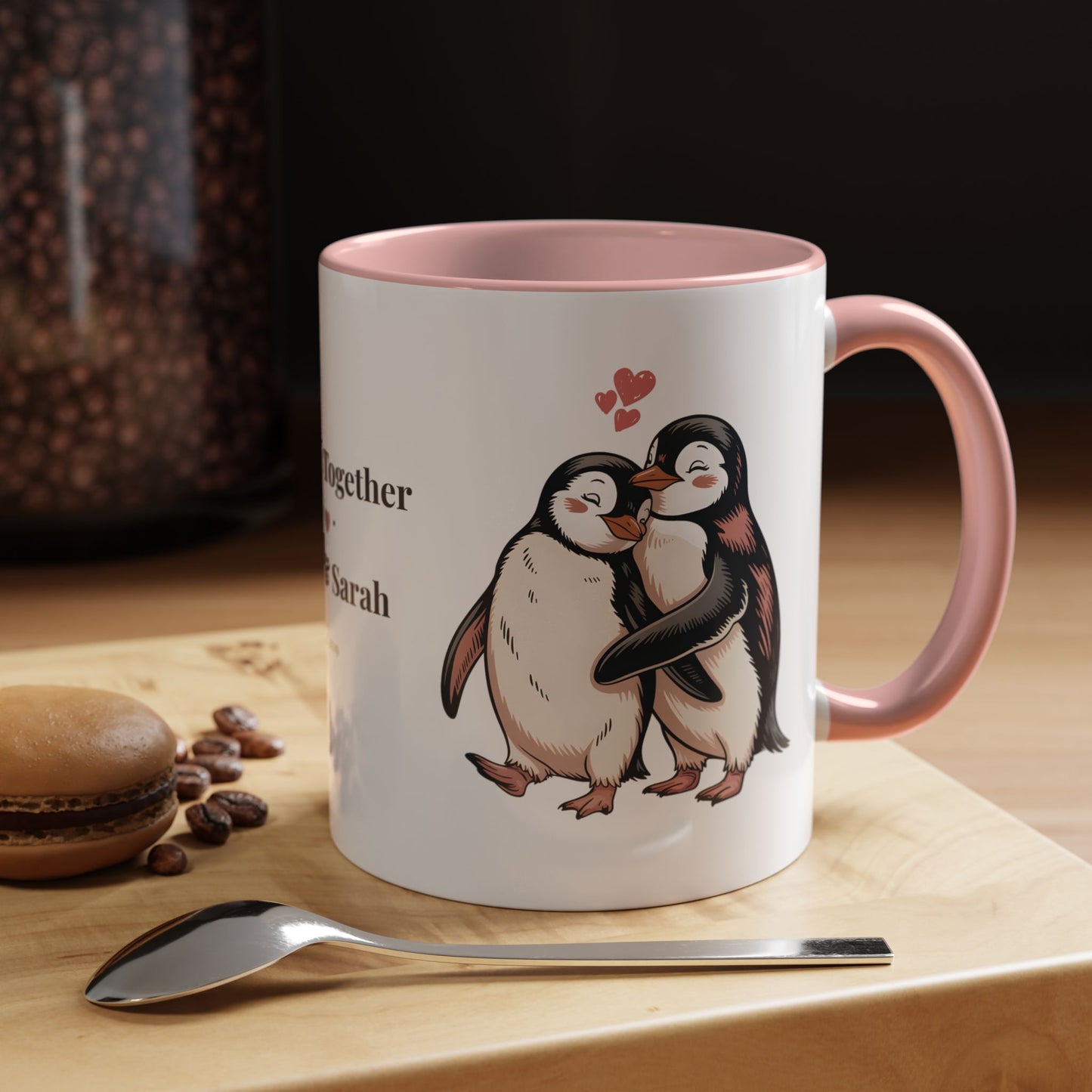 Always Together Personalized Coffee Mug — Penguin Couple with Custom Names & Established Date (11/15 oz) - 14744