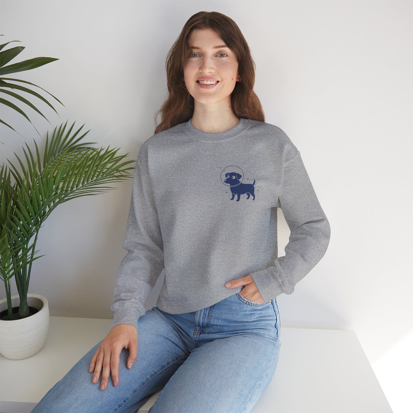 Dog in Space Crewneck Sweatshirt – Space Puppy Graphic Pullover - 14678
