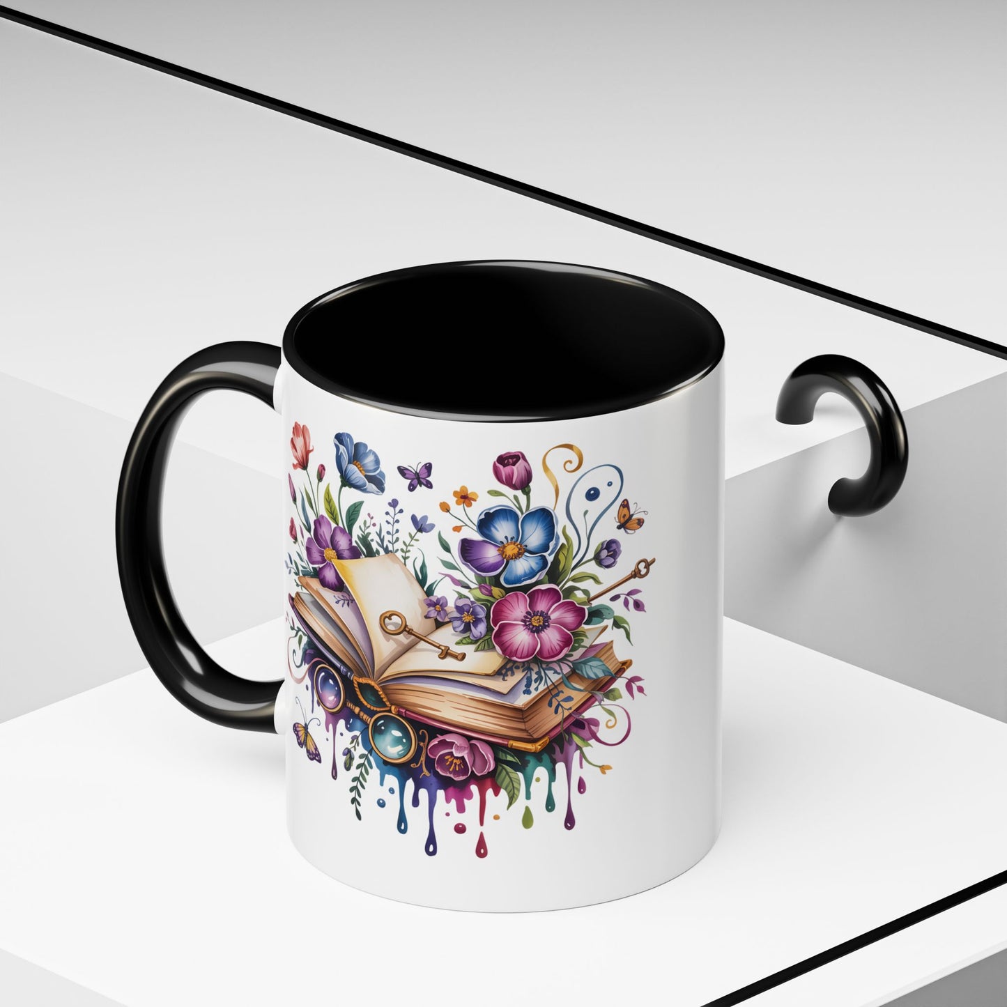 Floral Storybook Coffee Mug – Open Book with Flowers, Book Lover Gift (11oz / 15oz) - 14829