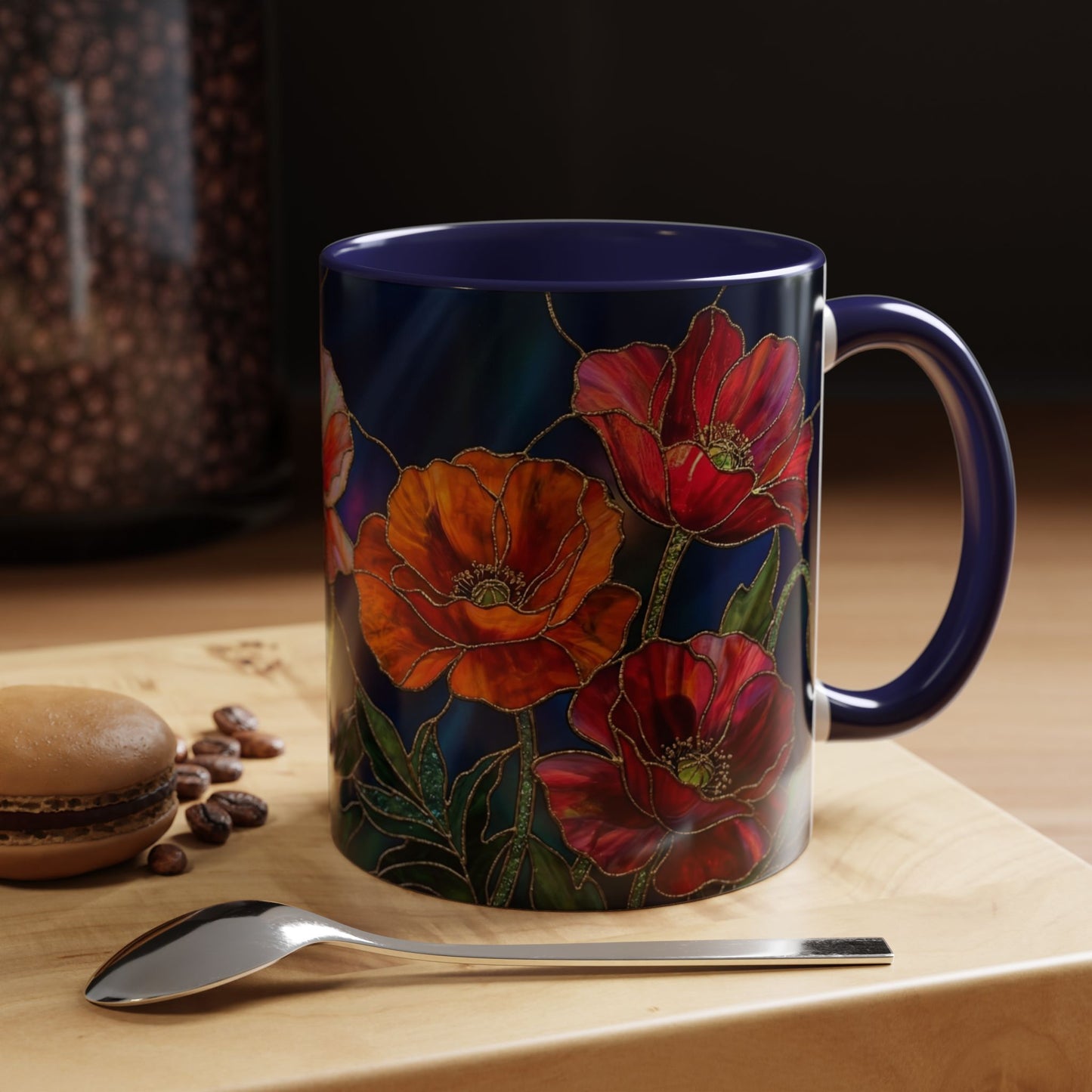 Poppy Floral Accent Coffee Mug — Stained Glass Design 11/15oz - 14582