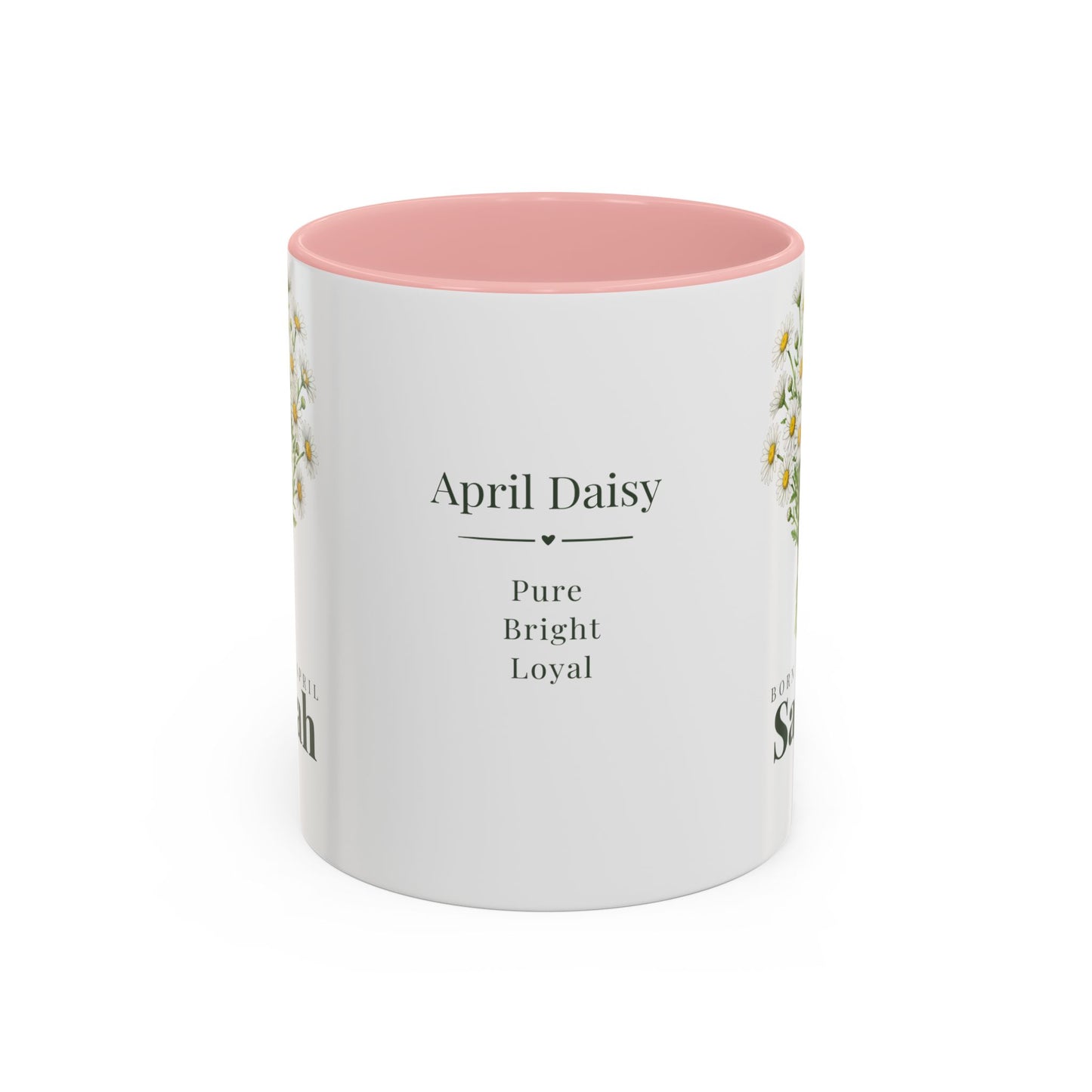 Personalized April Daisy Birth Flower Mug – Custom Name Floral Accent Coffee Cup, April Birthday Gift (11oz, 15oz) - 14833
