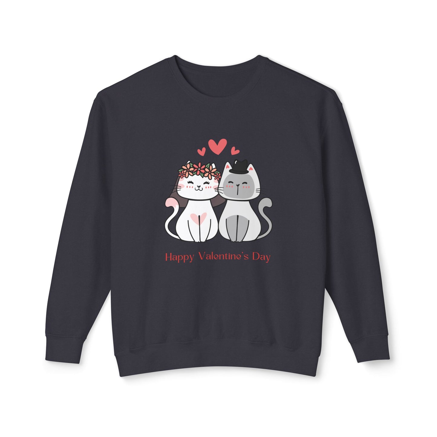 Two Cats, Happy Valentine's Day - Unisex Lightweight Crewneck Sweatshirt - 11387
