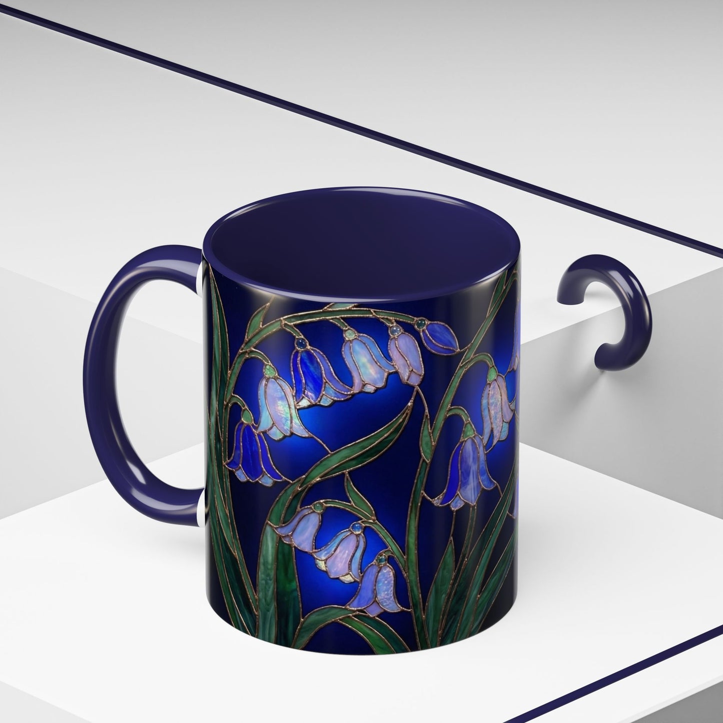 Bluebell Floral Coffee Mug – Stained Glass Design (11/15oz) - 14548