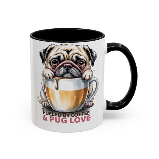 Pug Coffee Mug – Fueled by Coffee & Pug Love | Cute Dog Mom Gift, Accent Ceramic Mug - 14815