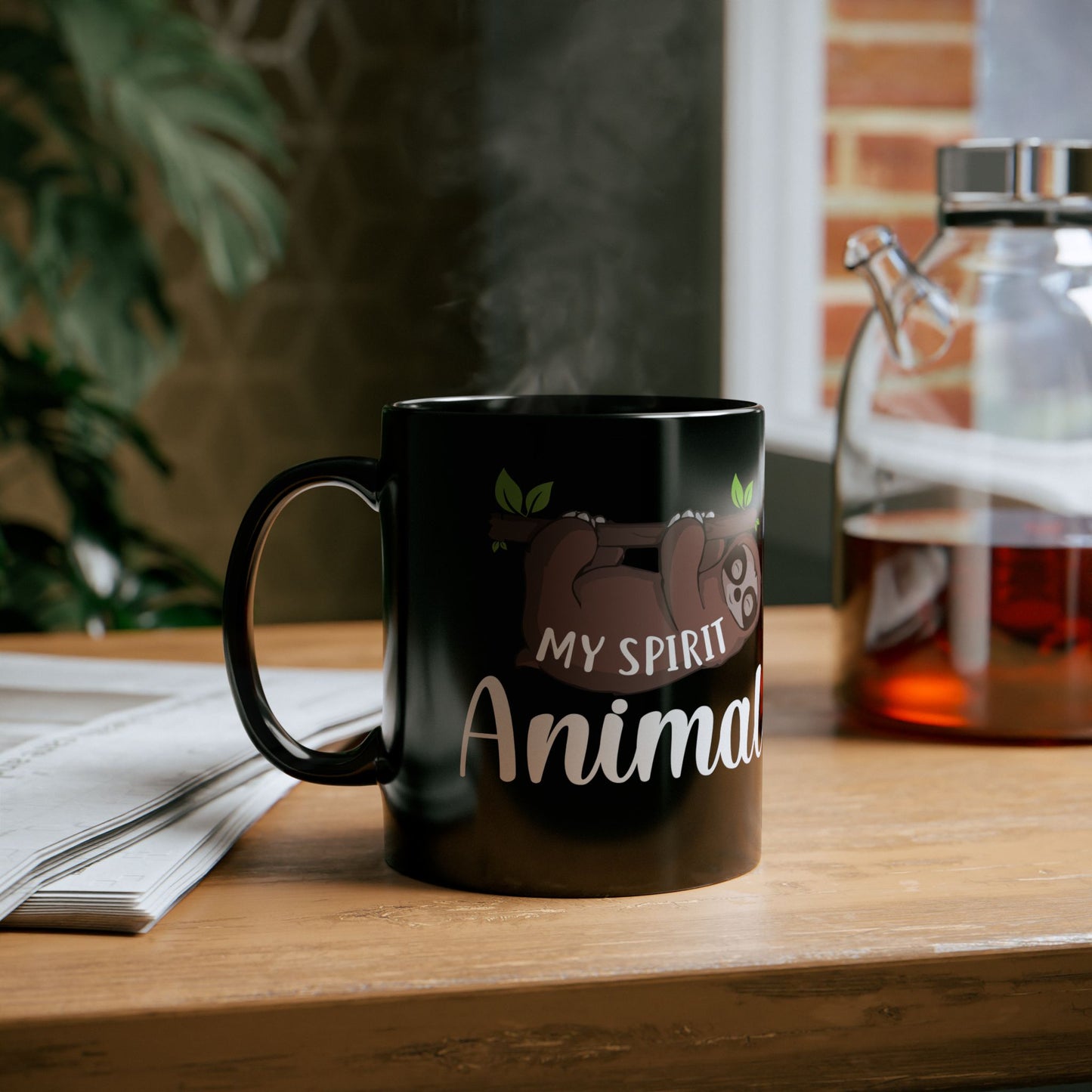 Yoga: Sloth Spirit Animal Mug, Black Ceramic Coffee Cup, Gift for Sloth Lovers - 13212