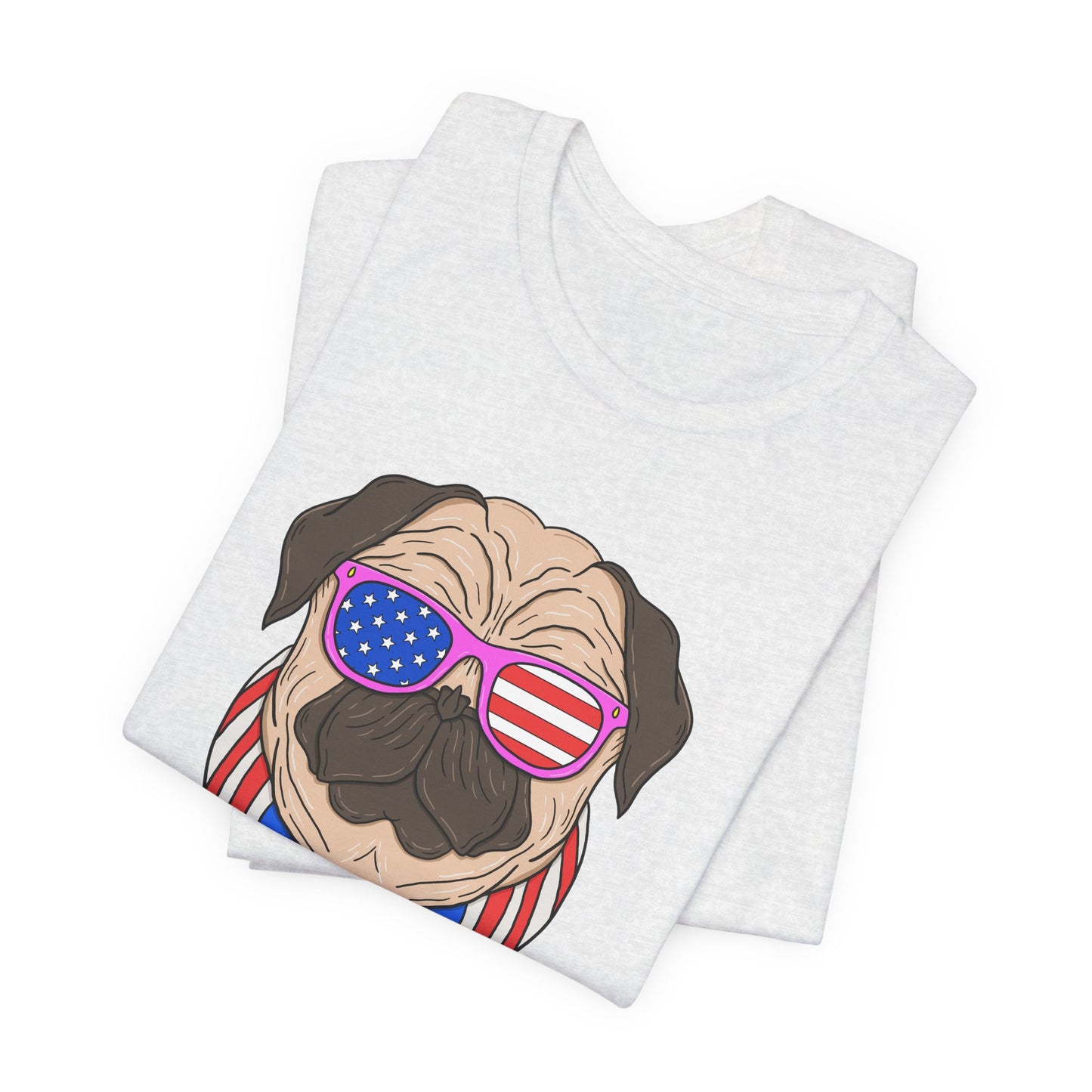 Patriotic Pug Tee, Independence Day T-Shirt, Dog Lovers Gift, Summer Casual Wear, Fun Family Outing Shirt - 13733