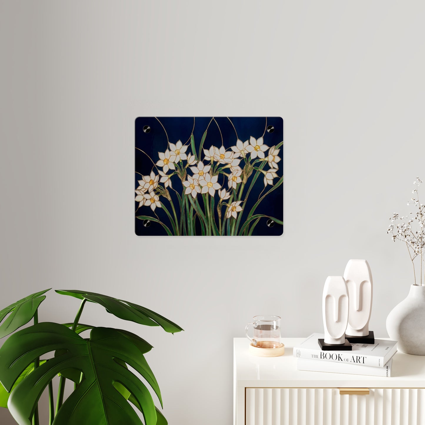 Whitepaper Narcissus Acrylic Wall Art Panel — (Floral Modern Decorative Plaque) - 14598