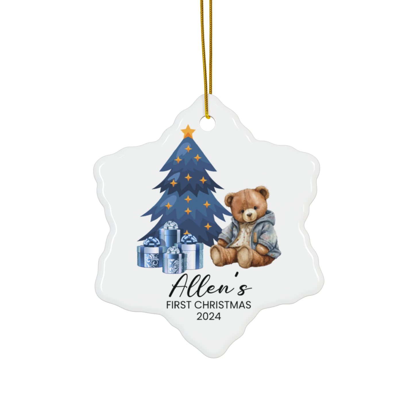 First Christmas, Baby Boy, Teddy Bear, Customizable - Ceramic Ornament, 4 Shapes - 10018