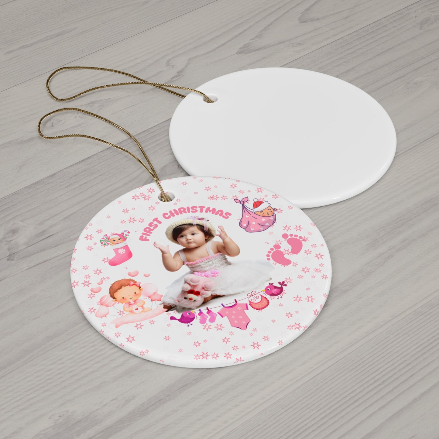 First Christmas, Baby Girl, Customizable  - Ceramic Ornament, 4 Shapes - 10017