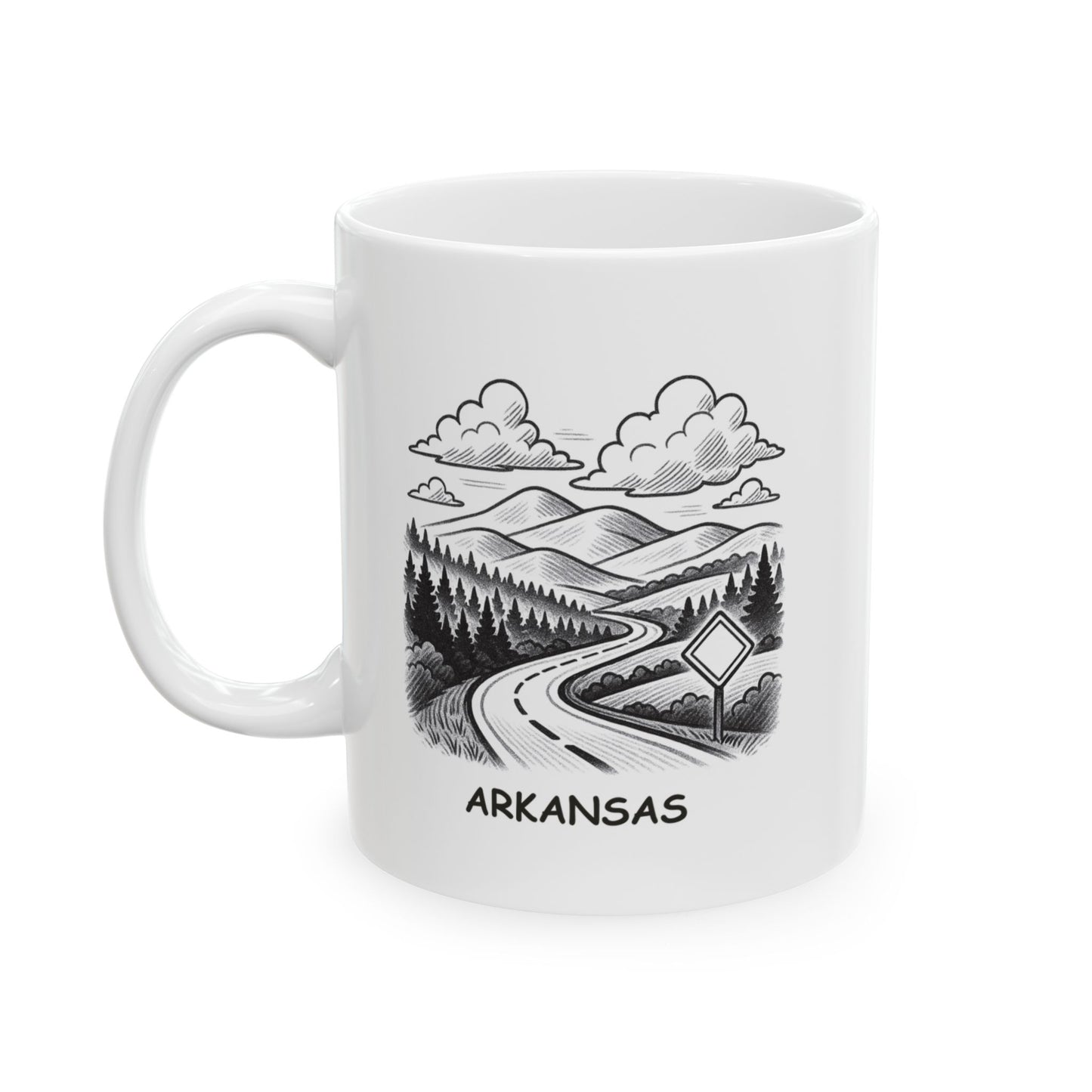 "Arkansas: Where every road leads to a new adventure." Ceramic Mug - 13345
