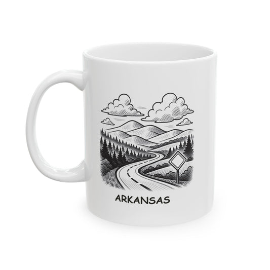 "Arkansas: Where every road leads to a new adventure." Ceramic Mug - 13345