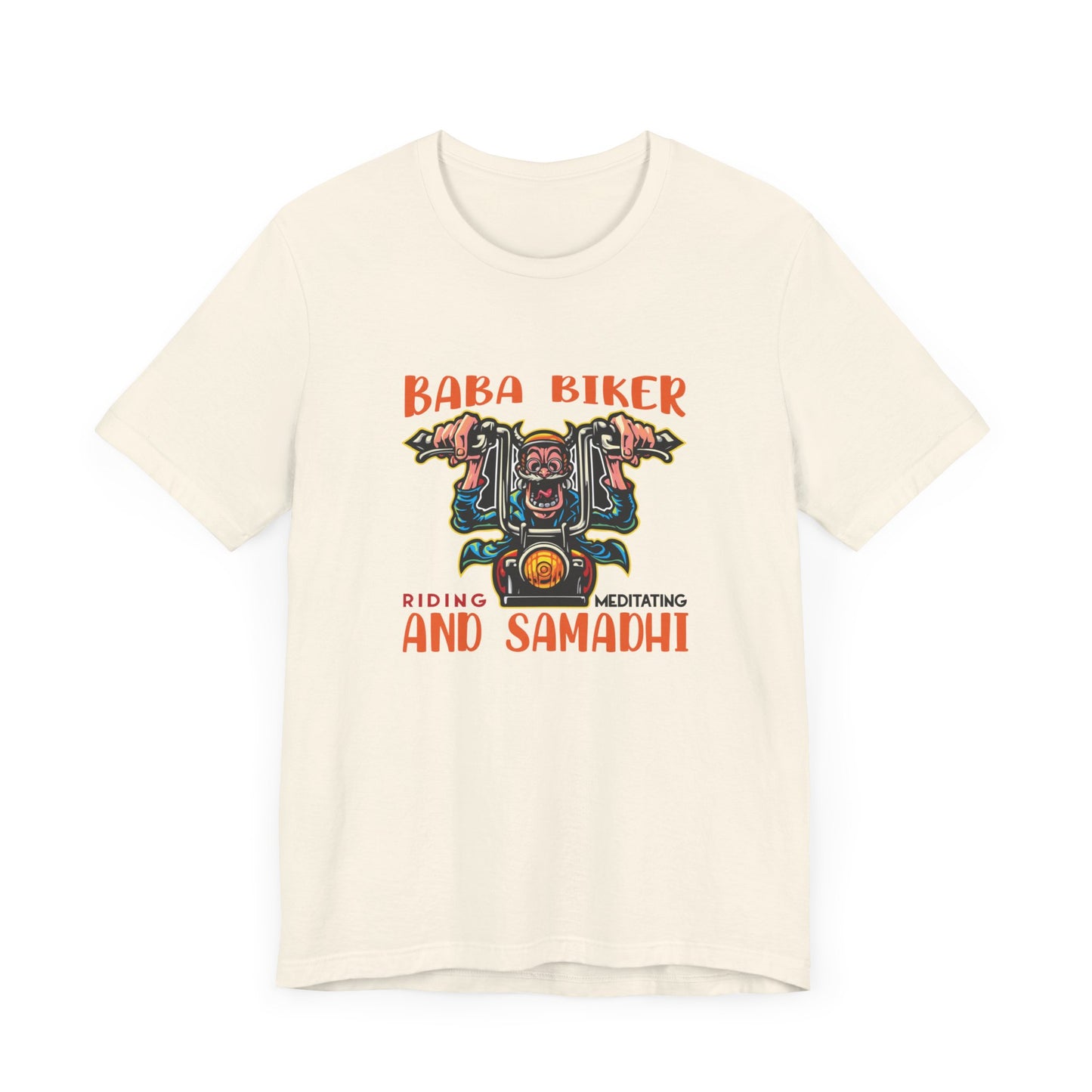 Baba Biker, Riding, Meditating and Samadhi - Unisex Jersey Short Sleeve Tee